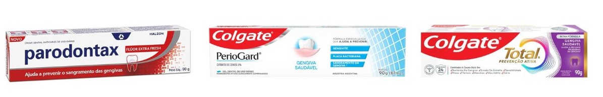 Exemplos de cremes dentais para cuidados com a gengiva